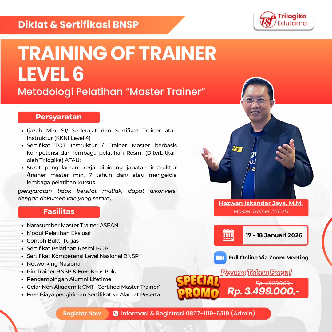 PROMO TAHUN BARU!!!! DIKLAT DAN SERTIFIKASI TOT LEVEL 6 INSTRUKTUR MASTER!!!